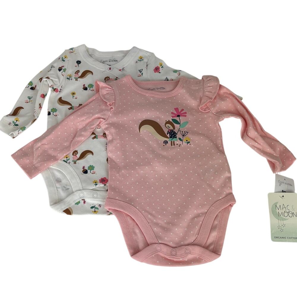 Mac & Moon NEW set of 2 long sleeve 6 month organic cotton animal chipmunk